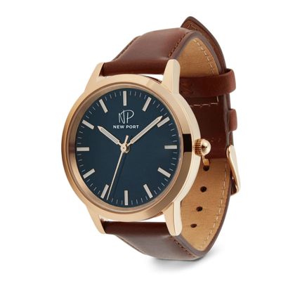 Relógio Feminino Casual Rosê Pulseira Couro 40mm New Port