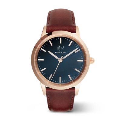 Relógio Feminino Casual Rosê Pulseira Couro 40mm New Port