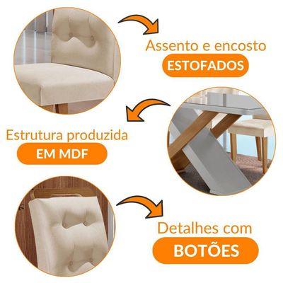 Mesa Sala De Jantar Carol 180cm E 6 Cadeiras Carol Moderna Veludo Creme/off White/imbuia