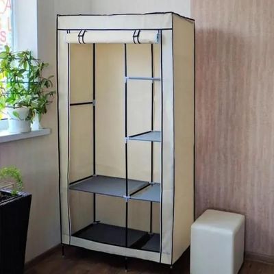 Guarda Roupa Cabideiro Arara Duplo Roupas Sapateira Prateleiras Armario Compacto Organizador Bege