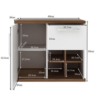 Balcão Gabinete Suspenso Para Banheiro 70cm 01 Gaveta Veneza B06 Branco Nogal - Lyam Decor