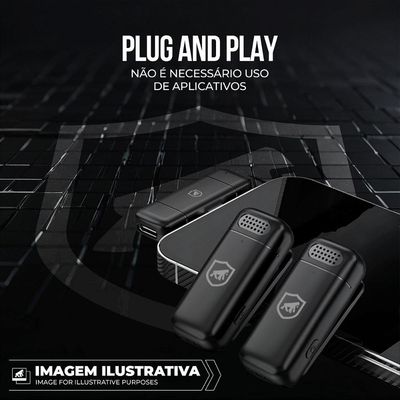 Microfone de Lapela Sem Fio Tipo C com Adaptador Lightning + Fone de ouvido Symetric - Gshield