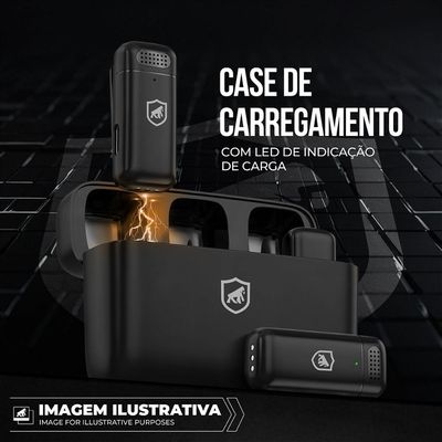 Microfone de Lapela Sem Fio Tipo C com Adaptador Lightning + Fone de ouvido Symetric - Gshield