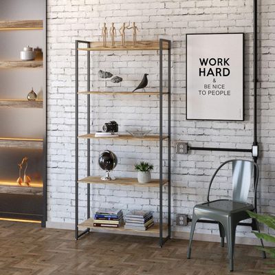 Estante Multiuso Para Escritório Industrial 05 Prateleiras Areta 186x80cm C01 Carvalho - Lyam Decor
