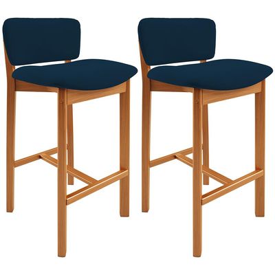Kit 02 Banquetas Alta Para Cozinha Sala de Jantar Bar Dara L02 Suede Azul Marinho - Lyam Decor