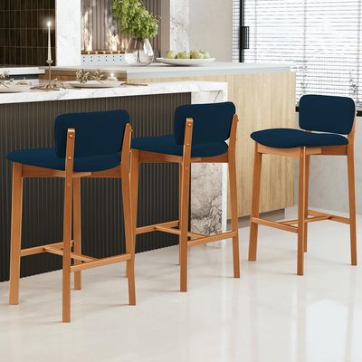 Kit 02 Banquetas Alta Para Cozinha Sala de Jantar Bar Dara L02 Suede Azul Marinho - Lyam Decor