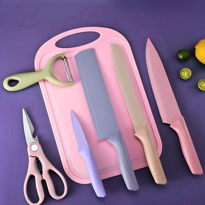 Conjunto De Facas 6 Peças Aço Inoxidável Colorido Multifuncional Para Cozinha