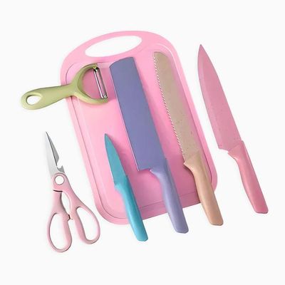 Conjunto De Facas 6 Peças Aço Inoxidável Colorido Multifuncional Para Cozinha