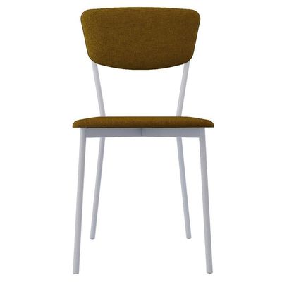Cadeira Estofada Para Sala De Jantar Village Branco C01 Linho Mostarda - Lyam Decor