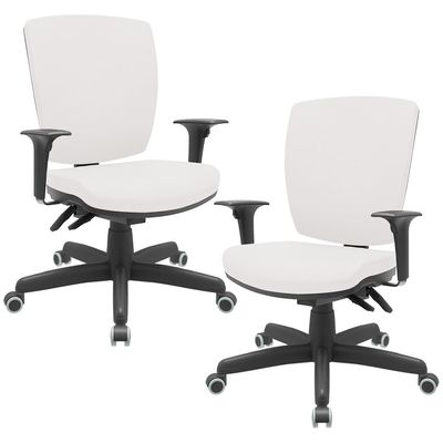 Kit 02 Cadeiras de Escritório Diretor Office Giratória Preto Alta Flexi P03 Vinil Branco - Lyam