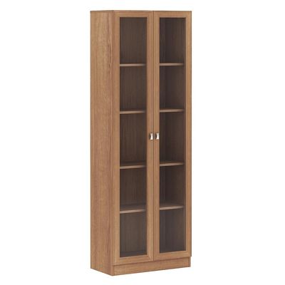 Estante Escritório Home Office 2 Portas De Vidro 4 Prateleiras Cannes 171cm T01 Amêndoa - Lyam Decor