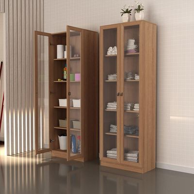 Estante Escritório Home Office 2 Portas De Vidro 4 Prateleiras Cannes 171cm T01 Amêndoa - Lyam Decor