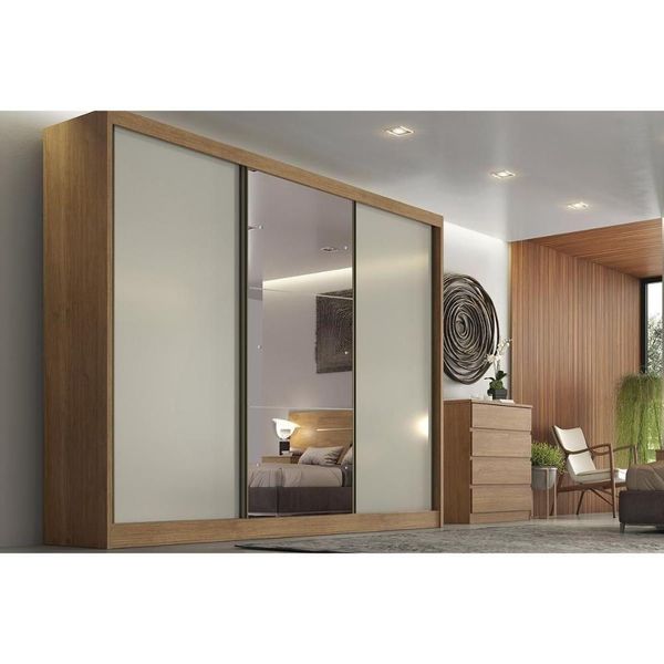 Guarda Roupa 3 Portas De Correr (1 C- Espelho) E 8 Gavetas Natus-duna Cumaru-fendi