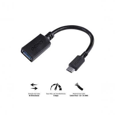 Cabo Adaptador Otg Tipo C Para Usb A 3.0 Para Celular Smartphone 15 Cm Preto - P3amup-15