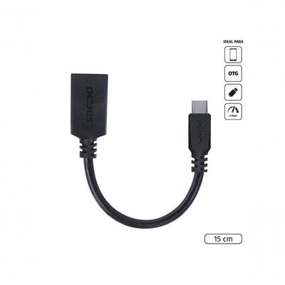 Cabo Adaptador Otg Tipo C Para Usb A 3.0 Para Celular Smartphone 15 Cm Preto - P3amup-15