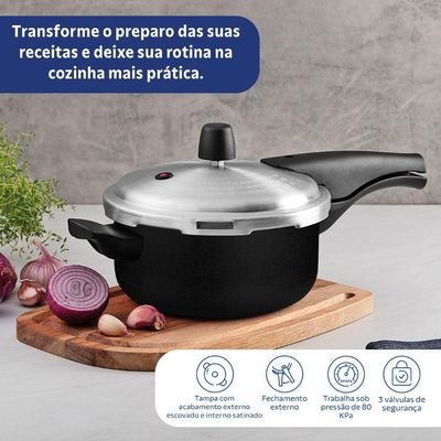 Panela De Pressão Tramontina Vancouver Alumínio Antiaderente Starflon Max Preto 20 Cm 3 L