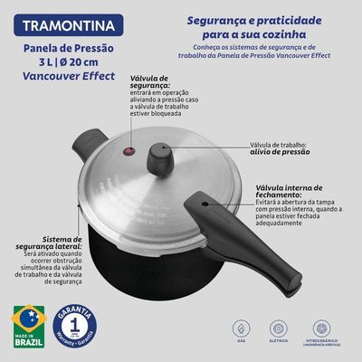 Panela De Pressão Tramontina Vancouver Alumínio Antiaderente Starflon Max Preto 20 Cm 3 L