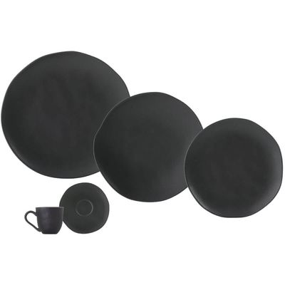 Aparelho de Jantar 30 Peças Orgânico Preto Matte Mesa Posta Porto Brasil 6 Pessoas Pratos e Xícaras