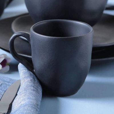 Aparelho de Jantar 30 Peças Orgânico Preto Matte Mesa Posta Porto Brasil 6 Pessoas Pratos e Xícaras