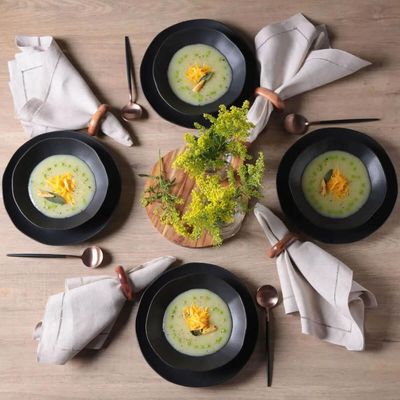 Aparelho de Jantar 30 Peças Orgânico Preto Matte Mesa Posta Porto Brasil 6 Pessoas Pratos e Xícaras