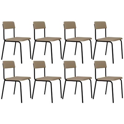 Kit 08 Cadeiras Estofada Para Sala De Jantar Sense Preto C01 Linho Areia - Lyam Decor