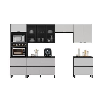 Cozinha Completa Itatiaia Lumina 350cm Paneleiro 2 Nichos Em Madeira Mdf Grafite/fendi