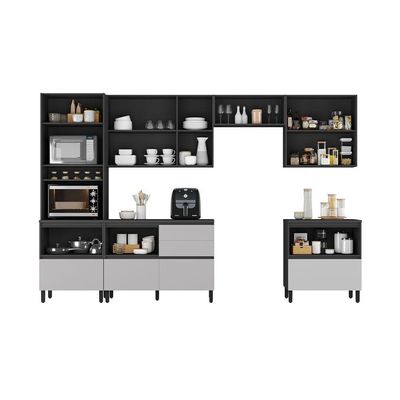 Cozinha Completa Itatiaia Lumina 350cm Paneleiro 2 Nichos Em Madeira Mdf Grafite/fendi