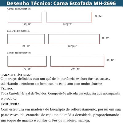 Cabeceira Mh-2696 Herval Estofado Queen Para Colchão 158 Cm Em Linho Creme A