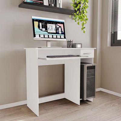 Escrivaninha Siena 2 Gavetas MDP Pintura UV Base Teclado Compacta Politorno Branco