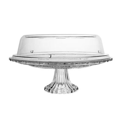 Prato para Bolo Angel Vidro com Pé Tampa Plástica 30cm Elegante e Funcional Lyor Transparente