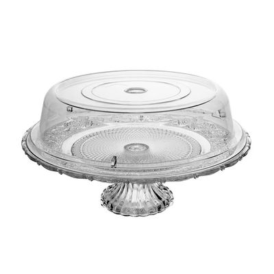Prato para Bolo Angel Vidro com Pé Tampa Plástica 30cm Elegante e Funcional Lyor Transparente