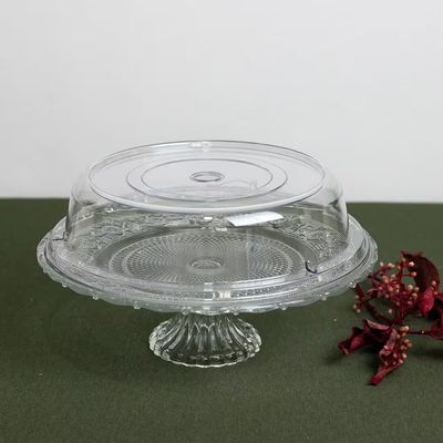 Prato para Bolo Angel Vidro com Pé Tampa Plástica 30cm Elegante e Funcional Lyor Transparente