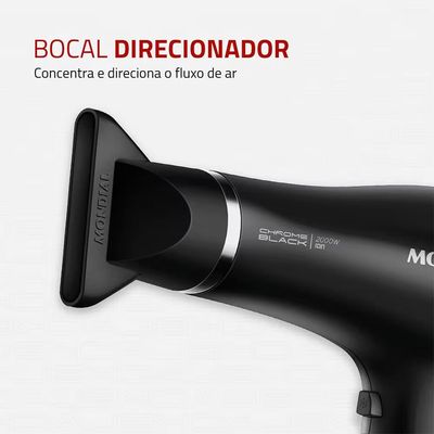 Secador de Cabelos Mondial SCN-04 Chrome Black 2000W Tourmaline Íon 3 Temperaturas Preto Preto / 110V