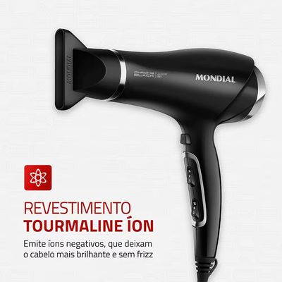 Secador de Cabelos Mondial SCN-04 Chrome Black 2000W Tourmaline Íon 3 Temperaturas Preto Preto / 110V