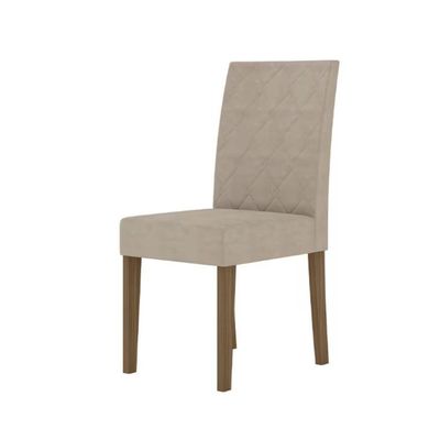 Mesa de Jantar Retangular Poliman Liz com 6 Cadeiras Estofadas e Revestidas em Suede - 160 cm de Largura Carvalho/Branco/Off White