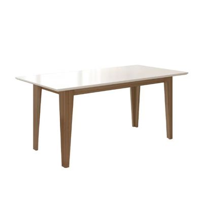 Mesa de Jantar Retangular Poliman Liz com 6 Cadeiras Estofadas e Revestidas em Suede - 160 cm de Largura Carvalho/Branco/Off White