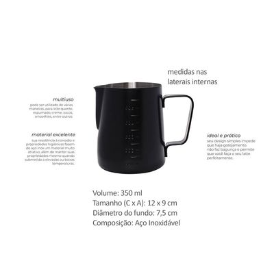 Leiteira Caneca Inox Preta Jarra Mini Bule 350ml