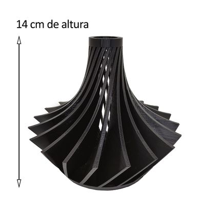 Vaso Aletado Torcido Impressão 3D Decoração 14cm Sala Moderno Preto