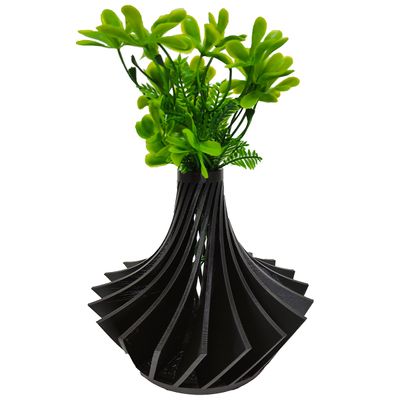 Vaso Aletado Torcido Impressão 3D Decoração 14cm Sala Moderno Preto