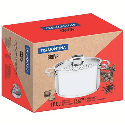 Espagueteira Tramontina Brava em Aço Inox com Fundo Triplo 24 cm Inox