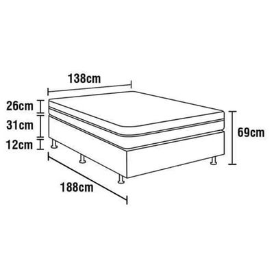 Cama Box Casal Itália Pillow Top Molas Ensacadas 69x138x188cm Umaflex Branco