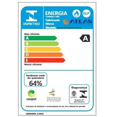 Cooktop a Gás Atlas U Top 4 Bocas Mesa de Vidro Preto