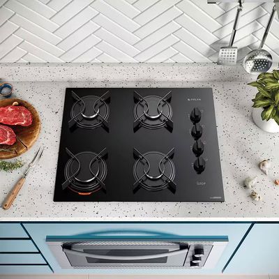 Cooktop a Gás Atlas U Top 4 Bocas Mesa de Vidro Preto
