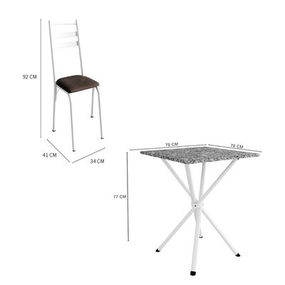 Conjunto de Mesa Quadrada com Tampo Granito e 4 Cadeiras Léia Revestimento Sintético Imbuia e Branco