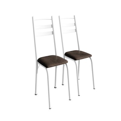 Conjunto de Mesa Quadrada com Tampo Granito e 4 Cadeiras Léia Revestimento Sintético Imbuia e Branco