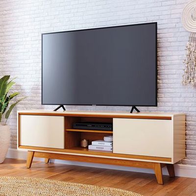 Estante Bancada Madetec Atlas 164cm TV 65 2 Portas Deslizantes MDP Madetec Bege
