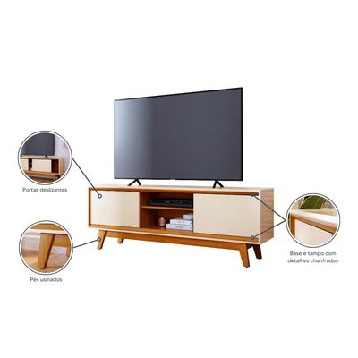 Estante Bancada Madetec Atlas 164cm TV 65 2 Portas Deslizantes MDP Madetec Bege