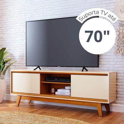 Estante Bancada Madetec Atlas 164cm TV 65 2 Portas Deslizantes MDP Madetec Bege