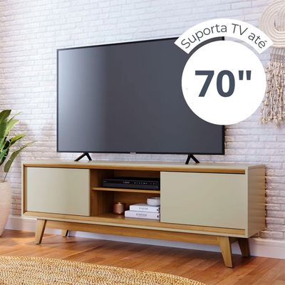 Estante Bancada Madetec Atlas 164cm TV 65 2 Portas Deslizantes MDP Madetec Off White