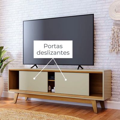 Estante Bancada Madetec Atlas 164cm TV 65 2 Portas Deslizantes MDP Madetec Off White